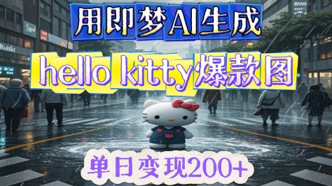 用即梦AI生成Hello Kitty爆款图，单日变现2张-加成