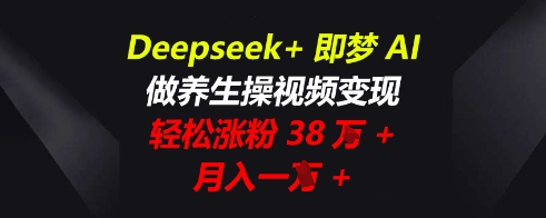 Deepseek+即梦AI，做养生操视频变现，轻松涨粉38W+，月入一W+-加成