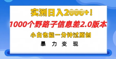 2025抖音1000个野路子信息差最新玩法，一分钟过原创，暴力变现月入几k-加成
