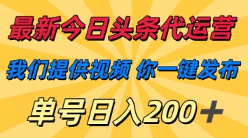 最新今日头条代运营，我们提供视频，你一键发布，单号日入200+【揭秘】-加成