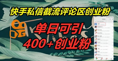 快手私信截流创业粉，一天引流400+-加成