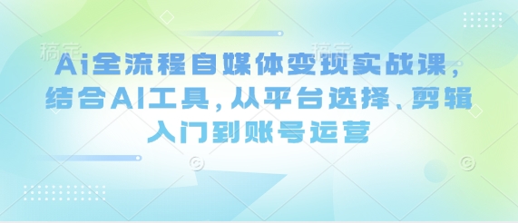 Ai全流程自媒体变现实战课，结合AI工具，从平台选择、剪辑入门到账号运营-加成
