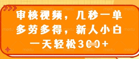 最新审核视频，几秒一单，多劳多得，新人小白一天轻松3张【揭秘】-加成