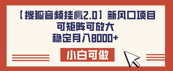 【搜狐音频挂JI2.0】新风口项目，可矩阵可放大，稳定月入8k-加成