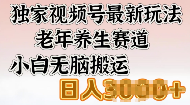 独家视频号最新玩法，老年养生赛道，小白无脑搬运，日入多张-加成