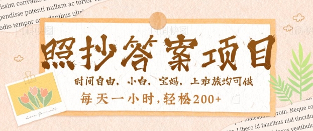 照抄答案，一个问题薅多遍，百分百有收益，每天一小时，轻松2张-加成