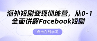 海外短剧变现训练营，从0-1全面讲解Facebook短剧-加成