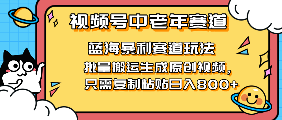 （14314期）2025视频号中老年短视频蓝海暴利风口！复制粘贴搬运视频单日赚800+，无...-加成