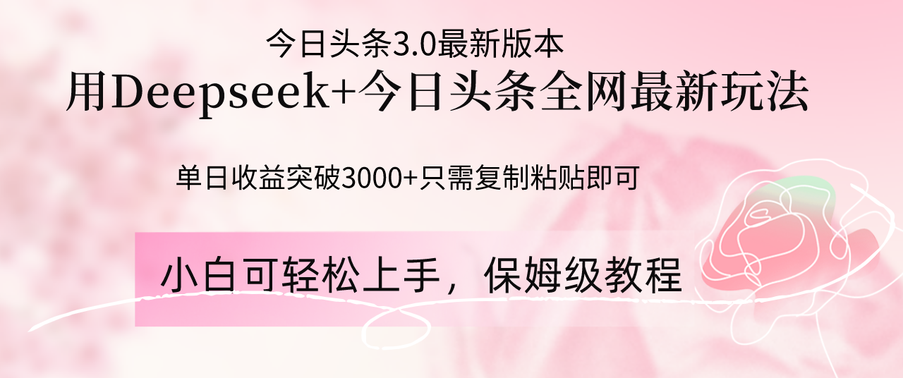 （14452期）Deepseek结合今日头条全网最新玩法，单日收益突破3000+，只需要简单的...-加成