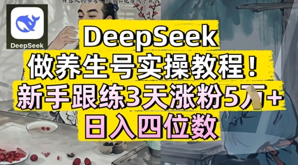 DeepSeek做养生号实操教程，新手跟练3天涨粉5W+，日入三位数-加成