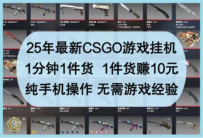 （14439期）25年最新CSGO游戏挂机，1分钟1件货，1件货赚10元 纯手机操作 无需游戏经验-加成