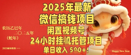 2025年最新微信搞钱项目，闲置视频号年24小时挂G托管项目，单日收入多张-加成