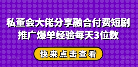 私董会大佬分享融合付费短剧推广爆单经验每天3位数-加成
